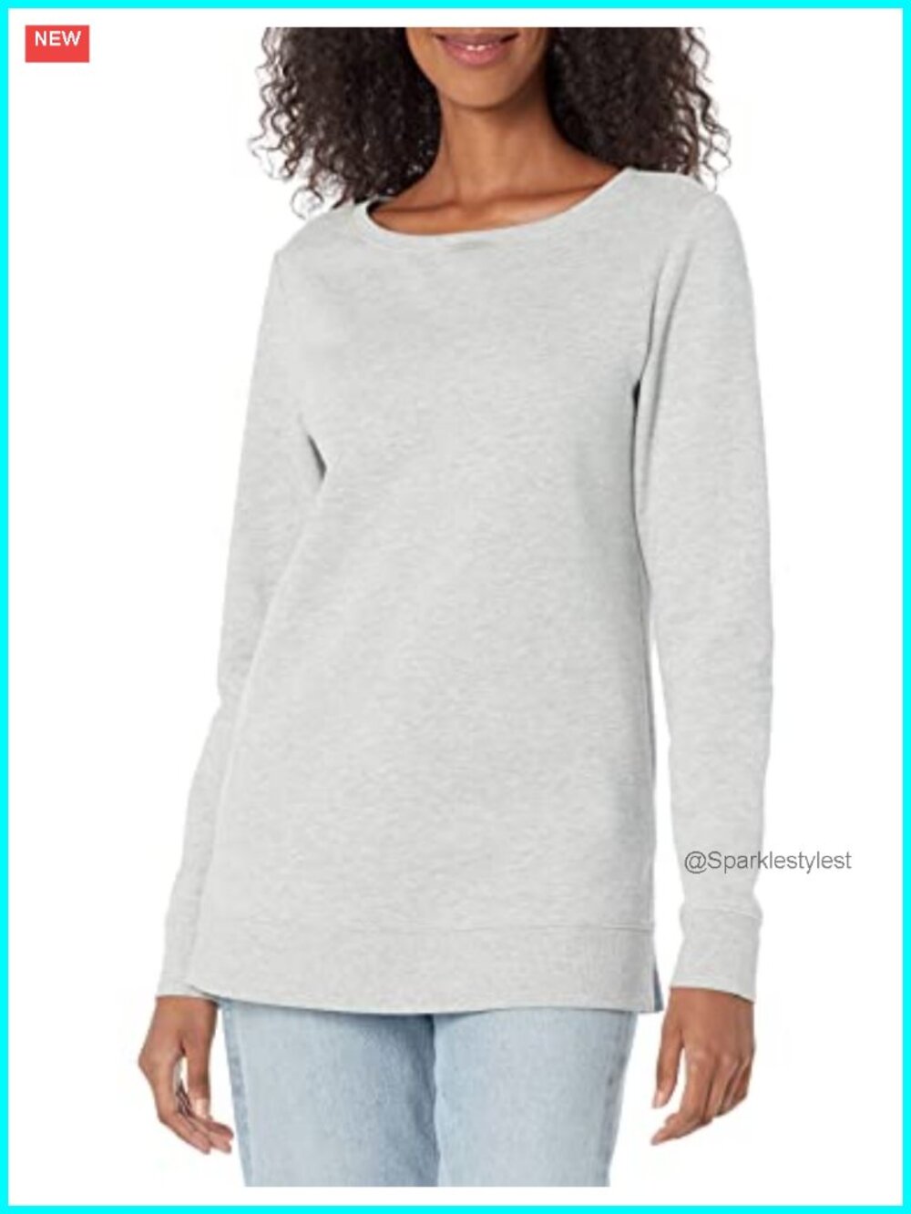 Women's Open-Neck Fleece Tunic Sweatshirt Loose Fit Pullover